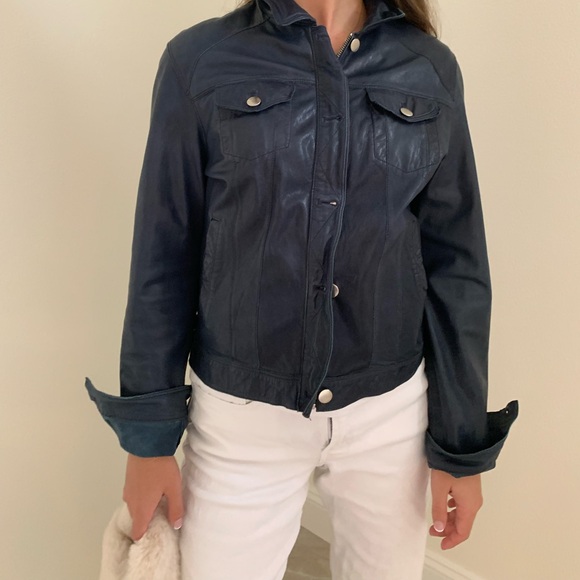 Navy Blue Leather Jacket - Picture 12 of 12